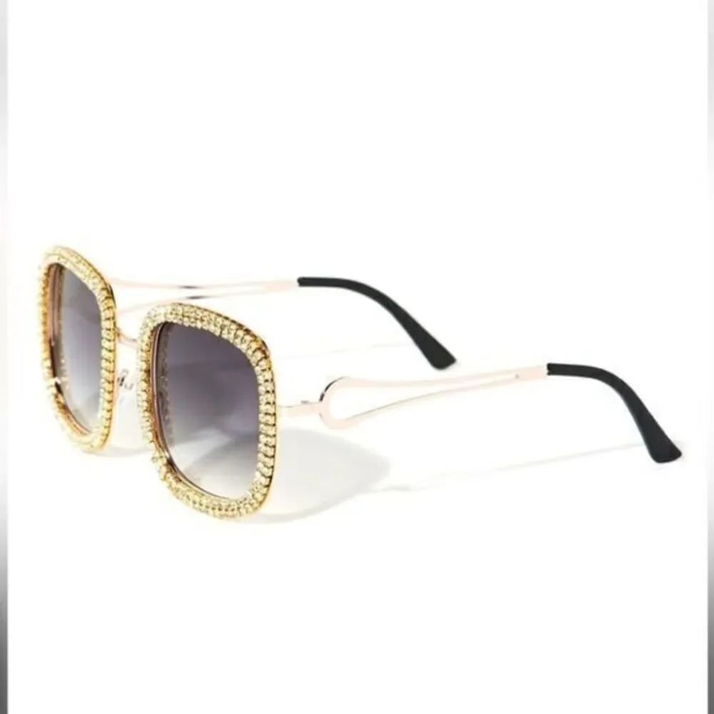 Oversized Rhinestone‎ Square Frame Sunglasses
